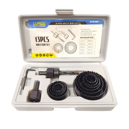 19 MM - 64 MM / LUMOS TCT Hole Saw Mata Bor Hidroponik Pelubang Kayu 13 Pcs Set