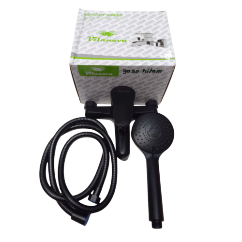 1/2 IN / VILANOVA 9030 BLC Kran Shower Panas Dingin Stainless + Selang + Shower Set