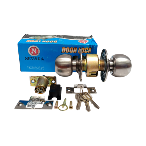 D 6 CM / NEVADA Kunci Handle Pintu Bulat Kamar Mandi Stainless Silver Set