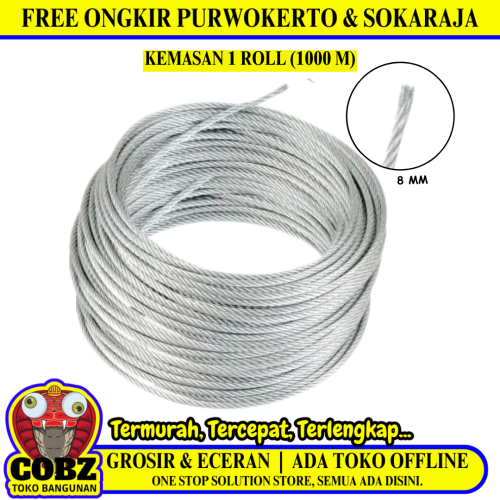 8 MM x 500 M / TM Kawat Seling Tali Baja Galvanis Roll