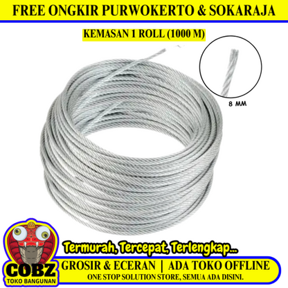 8 MM x 500 M / TM Kawat Seling Tali Baja Galvanis Roll