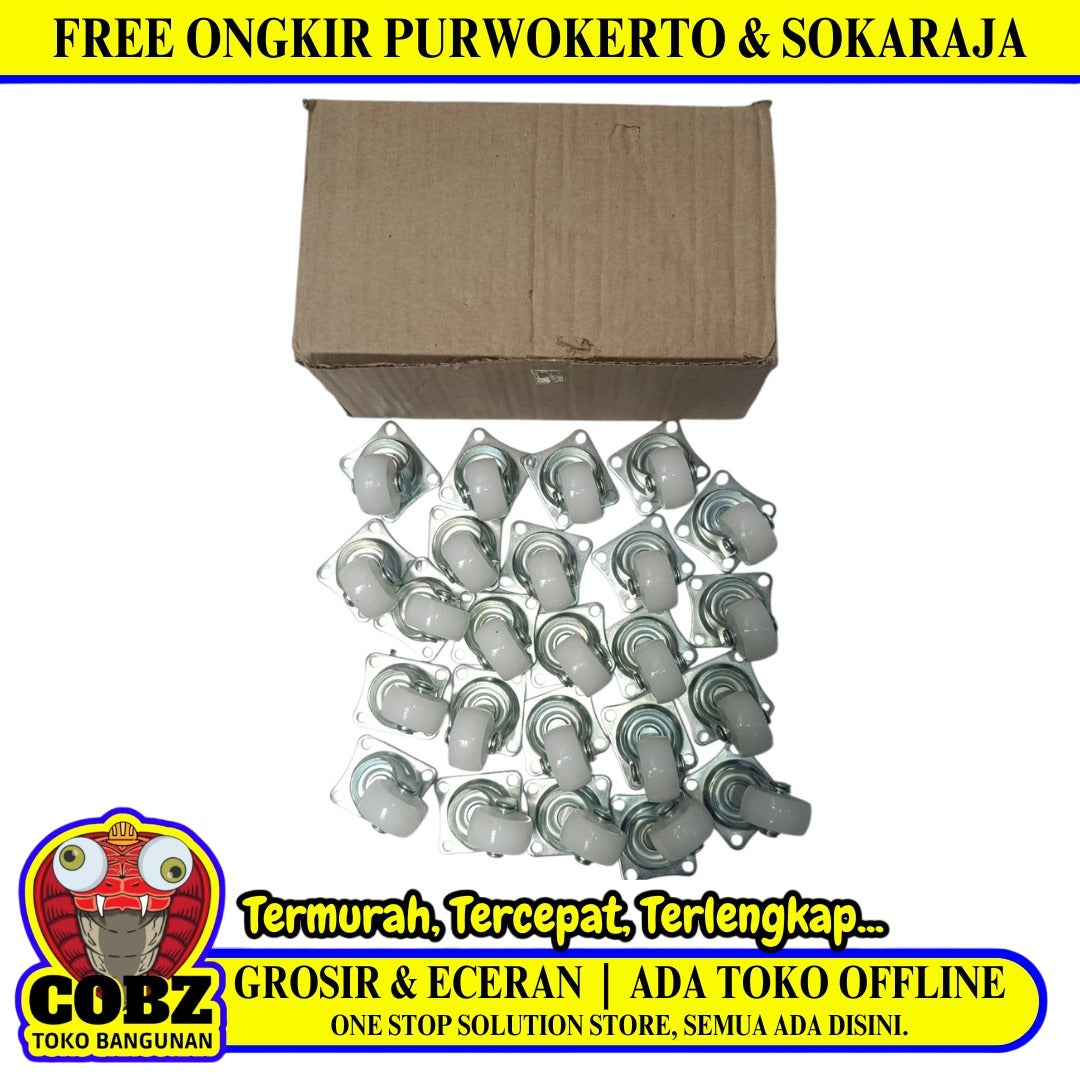 1 IN / NSK Roda Hidup Trolly Bentuk Plat 25 MM Nylon Putih 24 Pcs Dus