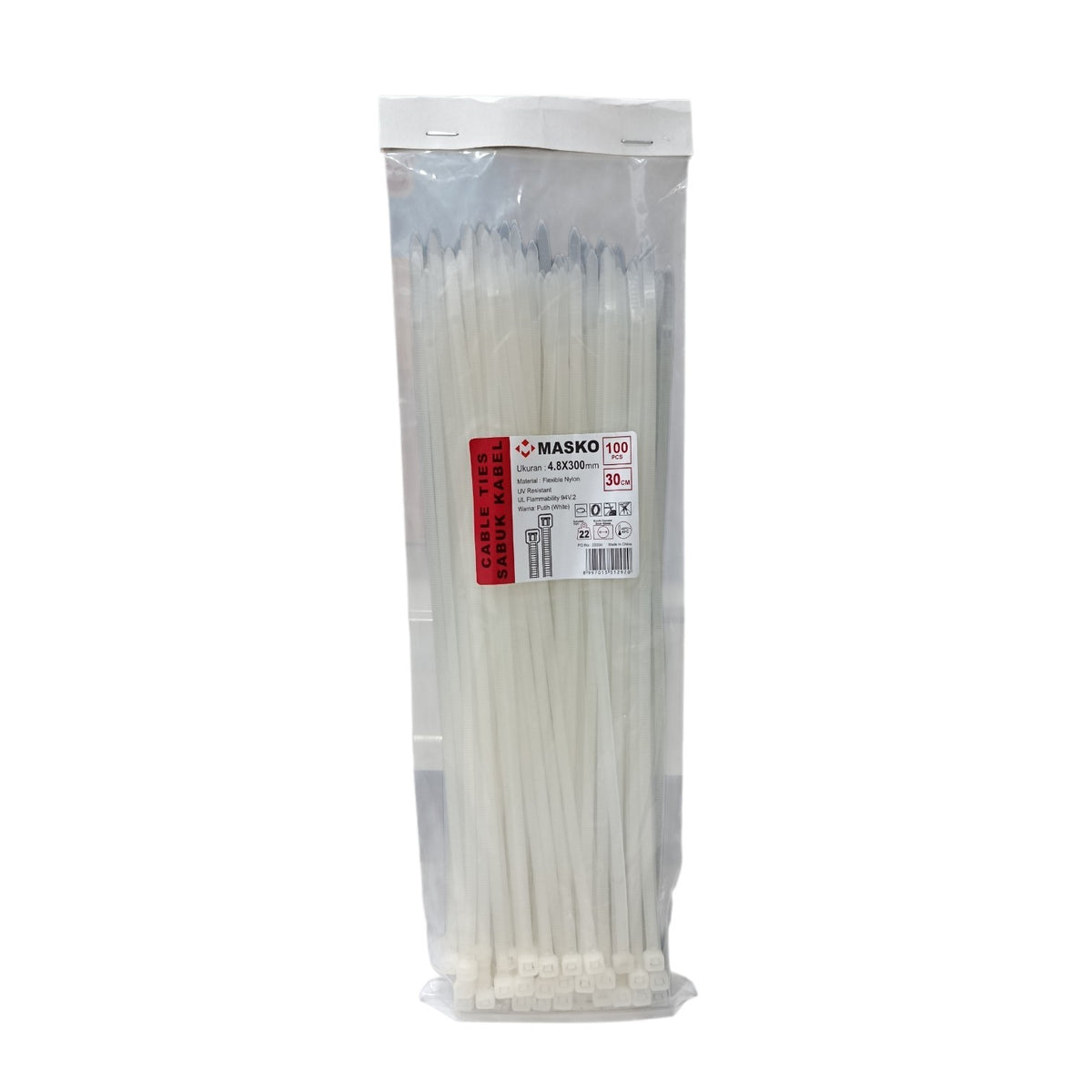 4.8 MM x 300 MM / MASKO Kabel Cable Ties Tali Ripet 30 CM Putih Pack